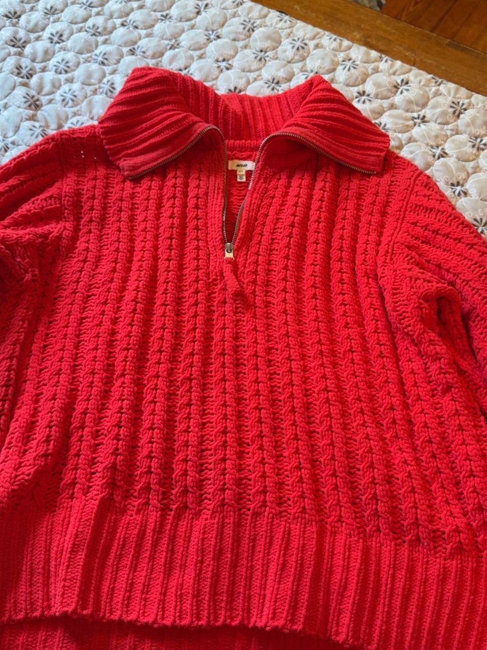 Aerie Red Cable-Knit Half-Zip Sweater